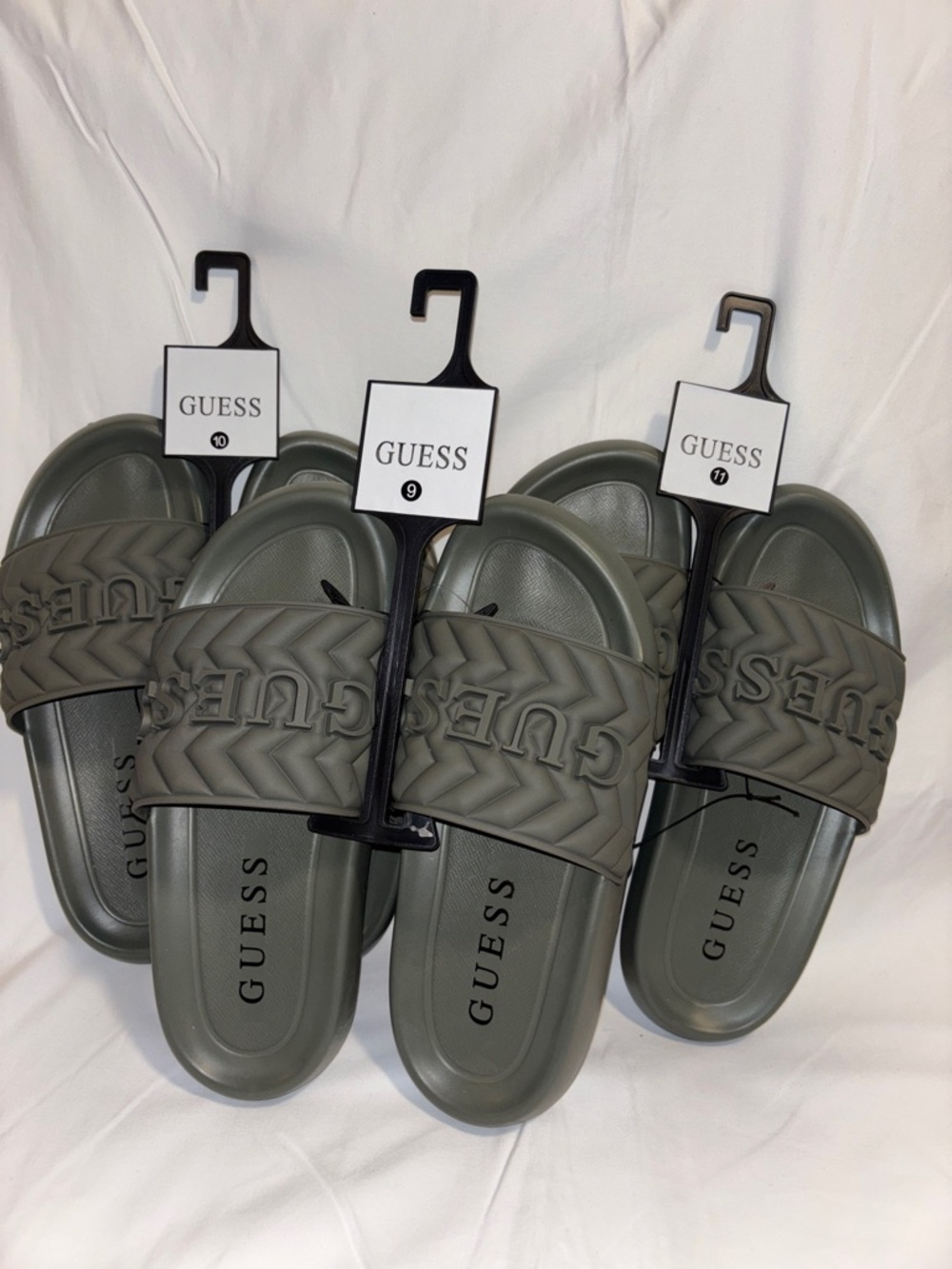 GUESS Men's Olive Slide Sandals with Embossed Logo sizes 9, 10, 11